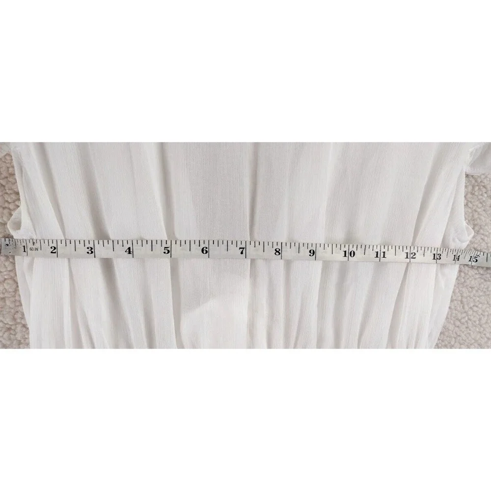 Cottagecore Puff Sleeve Tie Front Ruffle Mini Dress Smocked Waist Womens S White